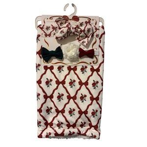 Ava‎ & Olivia Baby Girl Blanket Swaddle Wrap 30x40 Rose Bow Red White Fleece